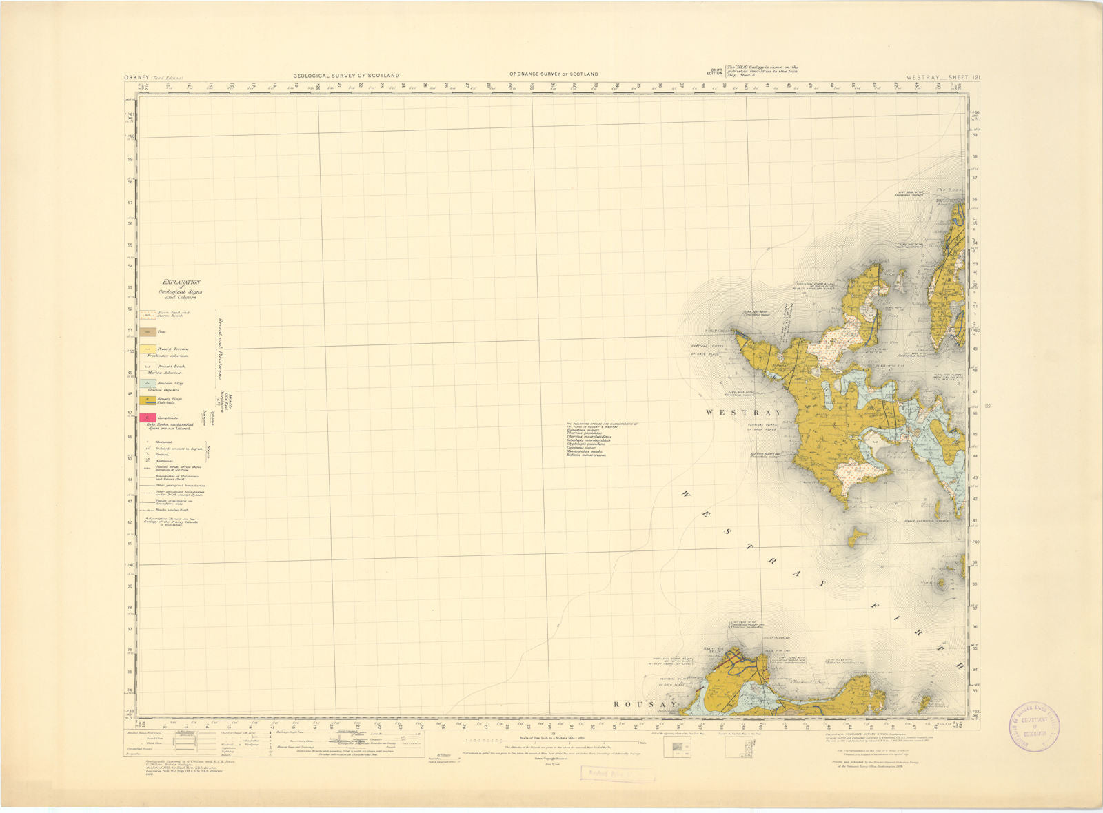 Westray. Geological Survey of Scotland sheet 121. Noup Head Orkney 1955 map